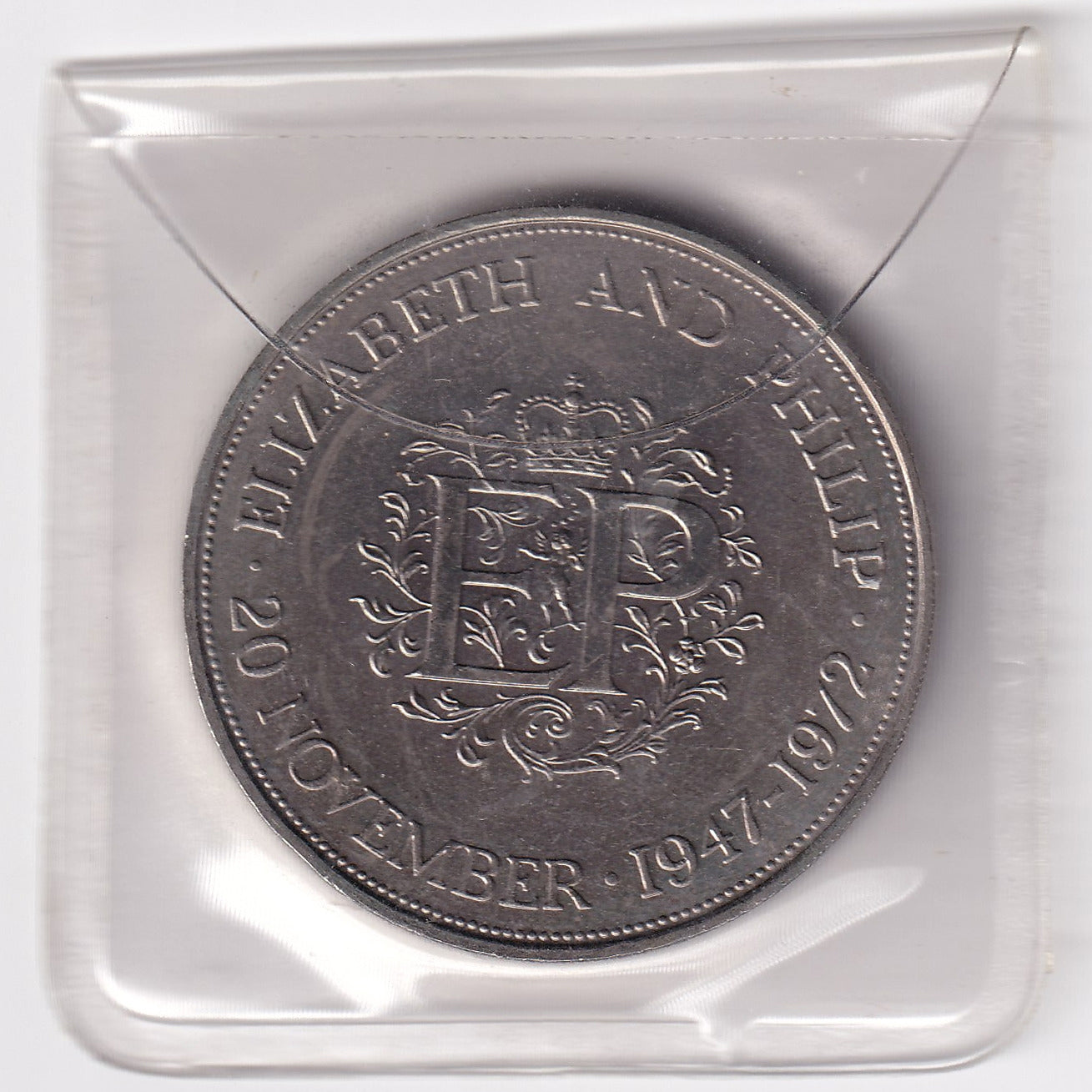 1972 Great Britain Elizabeth II Crown Coin in Plastic Sleeve (Silver Wedding)