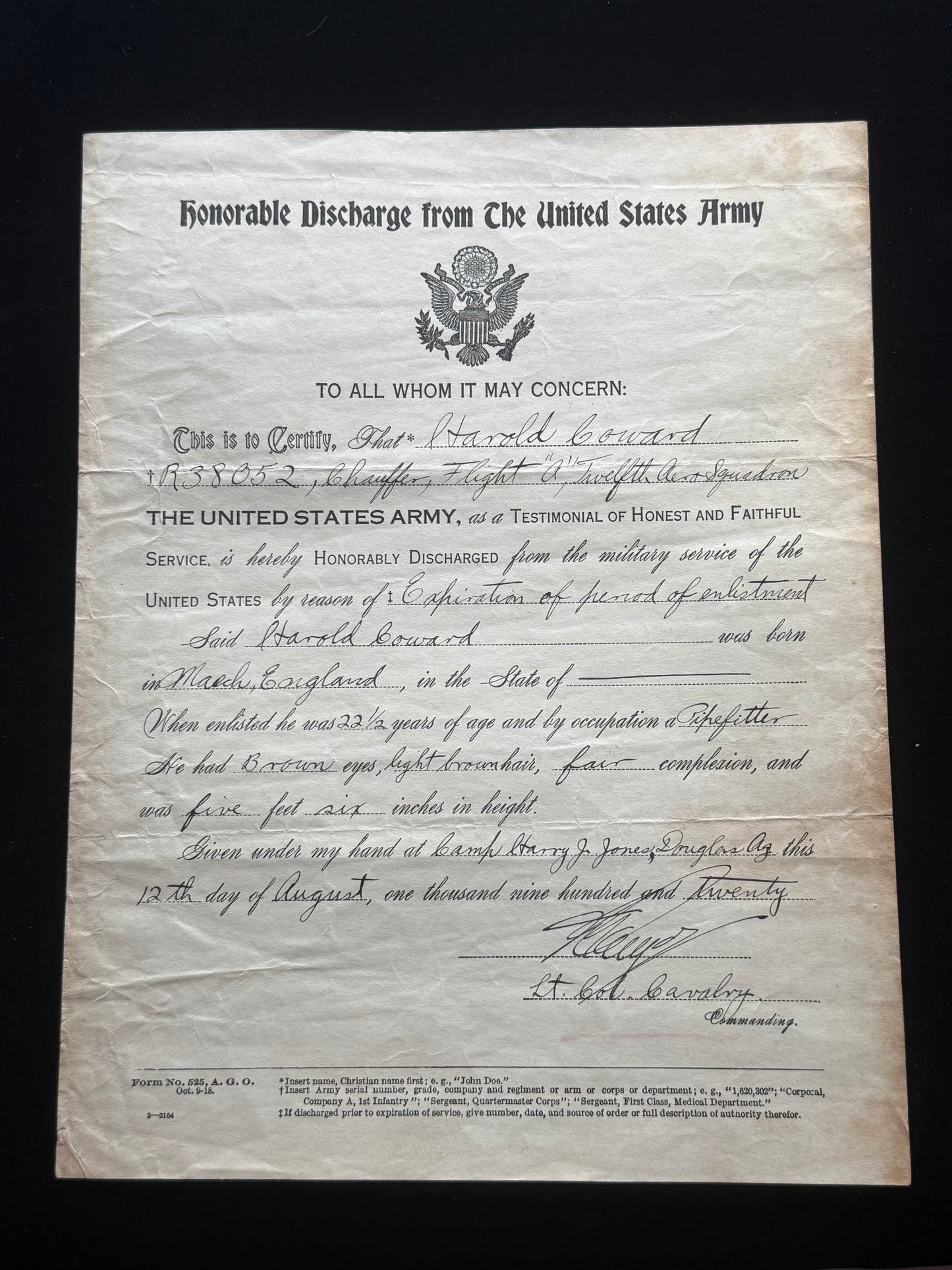 WW1 Purple Heart Group Harry (Harold) Coward Wounded Chateau Thierry with Papers