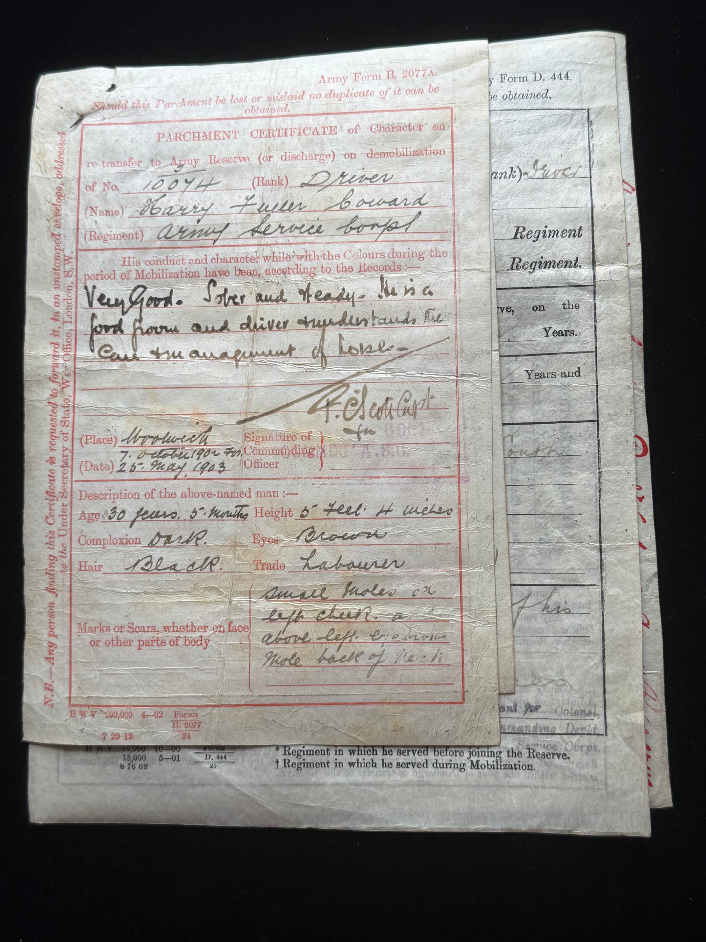 WW1 Purple Heart Group Harry (Harold) Coward Wounded Chateau Thierry with Papers