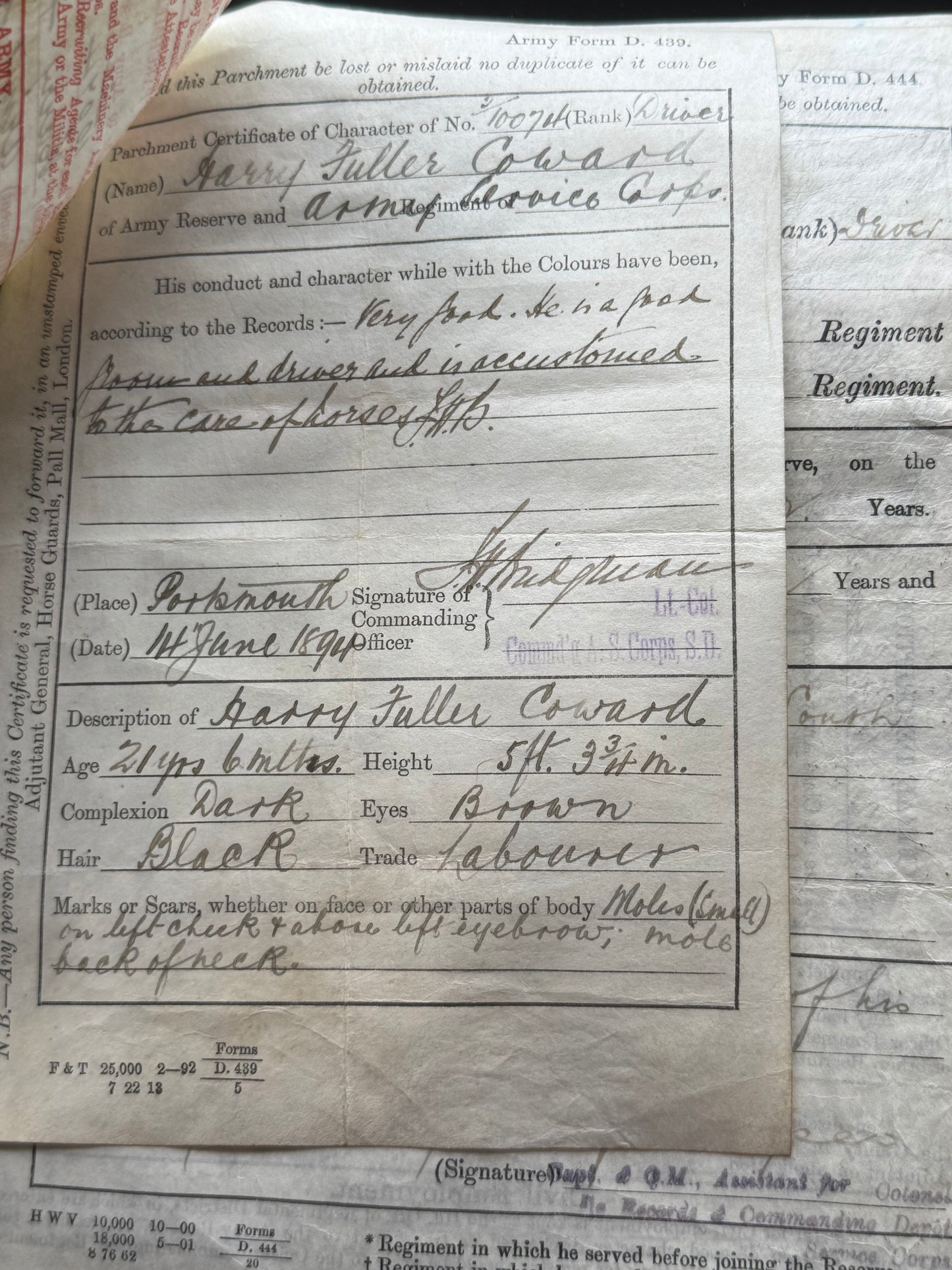 WW1 Purple Heart Group Harry (Harold) Coward Wounded Chateau Thierry with Papers