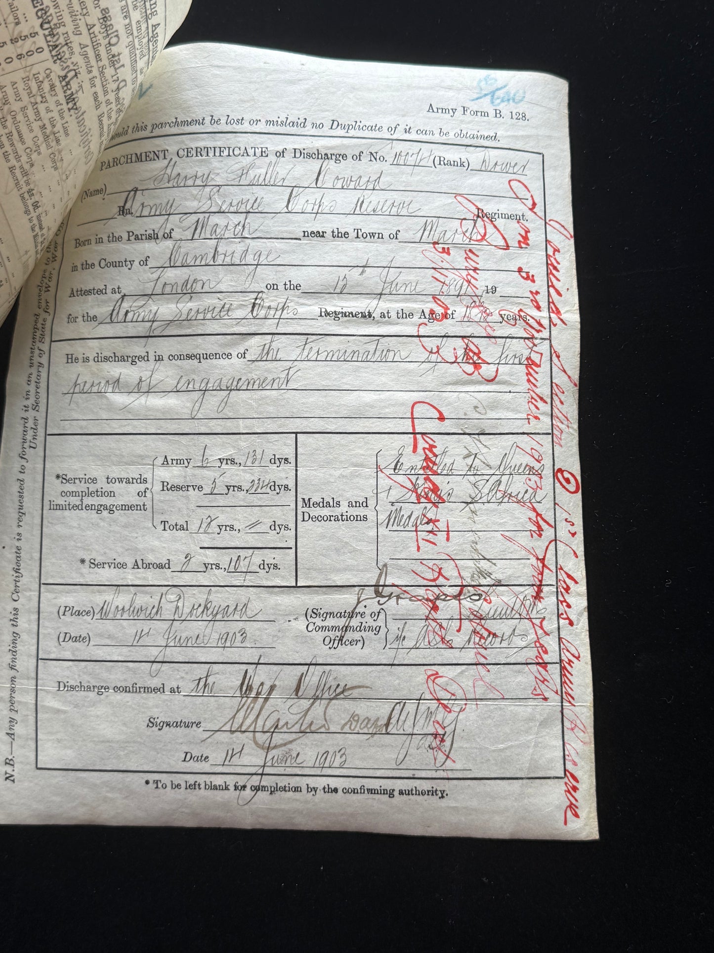 WW1 Purple Heart Group Harry (Harold) Coward Wounded Chateau Thierry with Papers